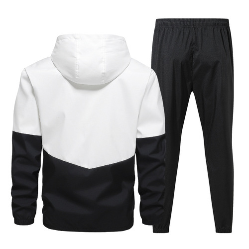 Hot spring and autumn men's sports and casual suit spliced color matching hooded coat paired with a suit