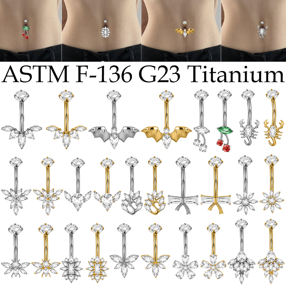 Cross-Border G23 Titanium Internal Thread Curved Rod Navel Nail Electroplated Zircon Navel Nail Various Navel Rings Body Piercing