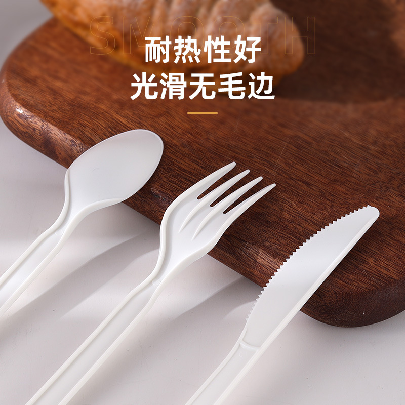 Cuchara blanca de cuchillo, tenedor y cuchara de ácido poliláctico CPLA personalizada, fábrica de origen de vajilla totalmente degradable desechable al por mayor
