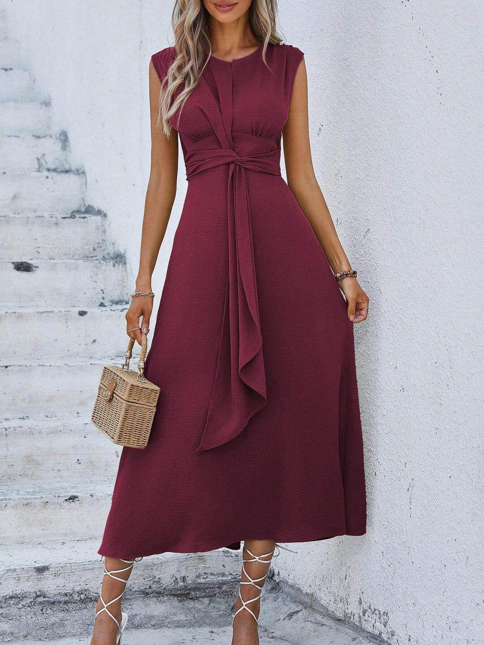 327g Weight Midi Dress Dress Length Type Sleeveless Sleeve Length Sheath Dress Dresses Type Sleeveless Sleeve Type Polyester Fabric Type Elastic Waist Waist Line Holiday Occasion Round Neck Neckline Regular Fit Fit Type Solid Color Pattern Summer Season Women's Gender Streetwear Style Wholesale Women's Streetwear Solid Color Holiday Round Neck Sleeveless Sheath Dress 34