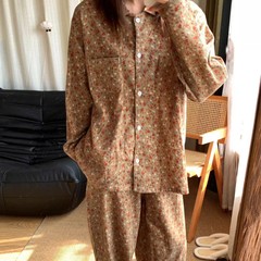夕暮れ雲花 ~ 新! 純綿の毛磨きの小さい襟の長袖のズボンのパジャマのかわいい少女の家の服はポケットがあります。