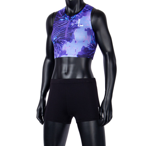 Professional Short-Distance Running Training and Competition Zipper Tight Suit for Women: Backless Top and Shorts