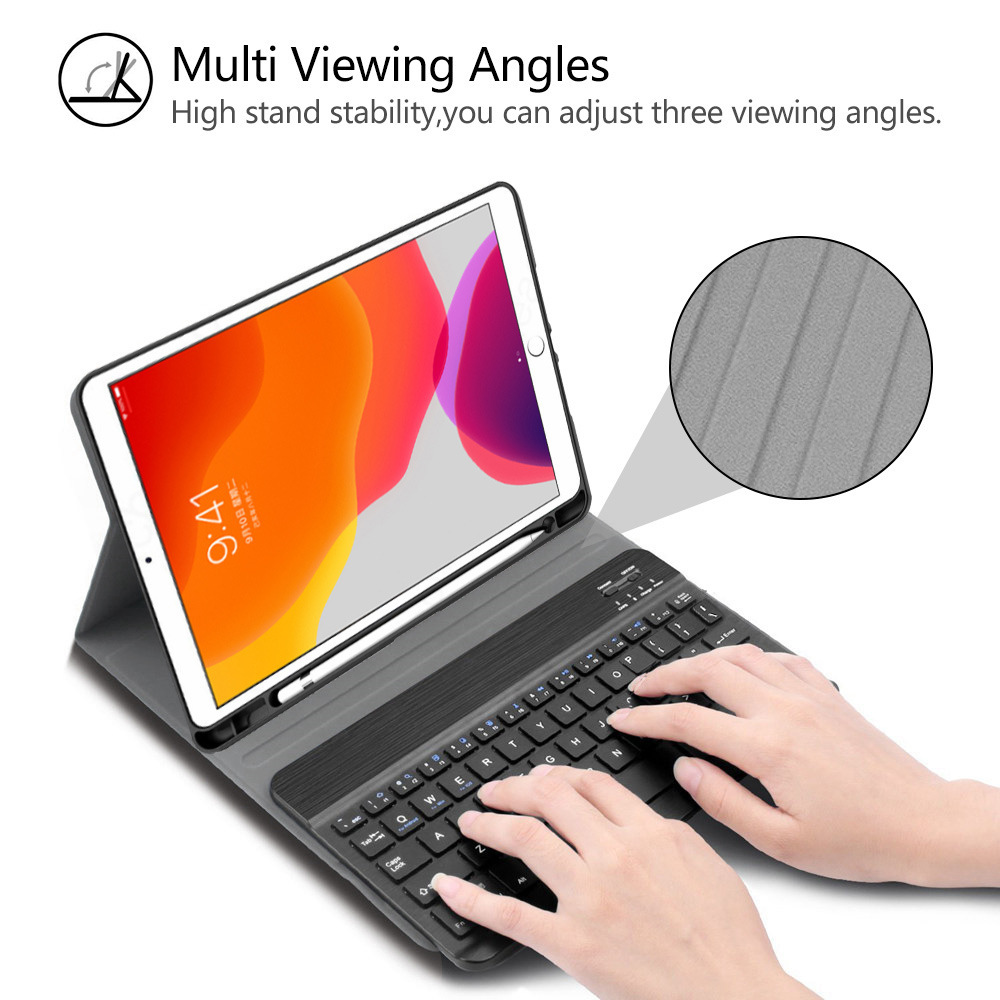 For ipad pro 10.2 inch 2021/2020/2019 Bluetooth keyboard with Pen slot TPU soft case leather case