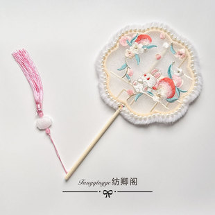 Original Plush Antique Fan Embroidery Embroidery Mid-Autumn Festival Performance Group Fan Hanfu Cheongsam Dance Show Photo Fan