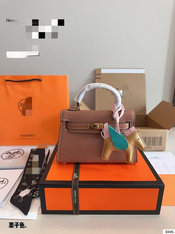 Once Handmade H Family Pure Hand-stitched Mini Kelly Bag Second Generation Women's Bag 19 Palm Print epsom Law Sheepskin 37 Golden Brown