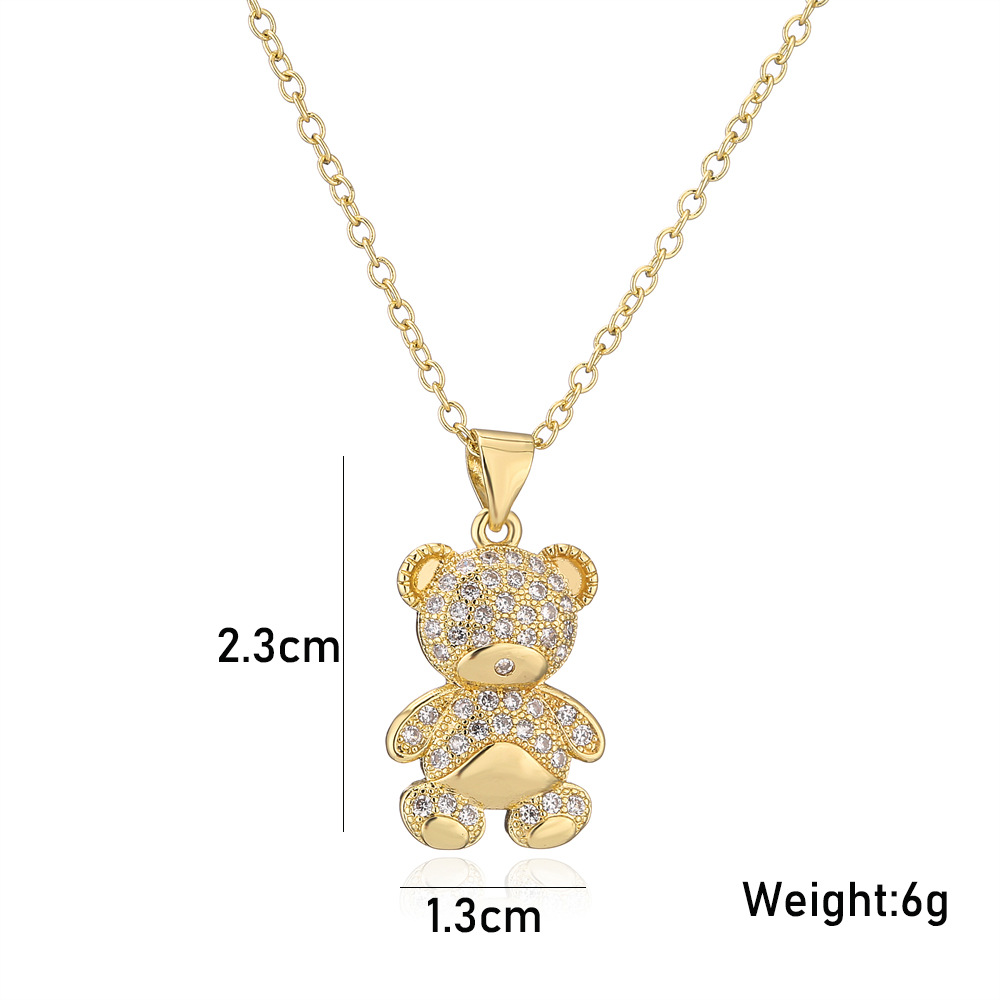 European and American copper micro-inlaid zircon bear pendant golden necklace