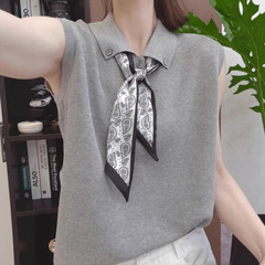 韓国ファッションラペルシルクスカーフベストノースリーブニットTシャツレディース夏ルーズ超見栄えの良いユニークで美しいトップ