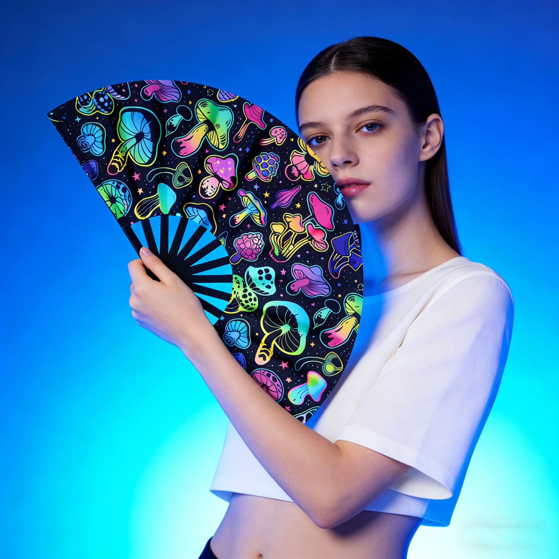 Abanico Plegable de Kung Fu 33 cm de Plástico Fluorescente para Fiestas
