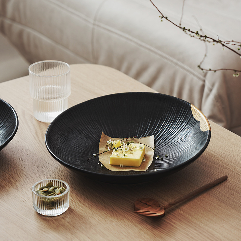 Plato en relieve de jade de tinta de Wujin, estilo nórdico, cerámica creativa, plato casero de Phnom Penh, plato de verduras, plato de desayuno, plato de fiador de carne