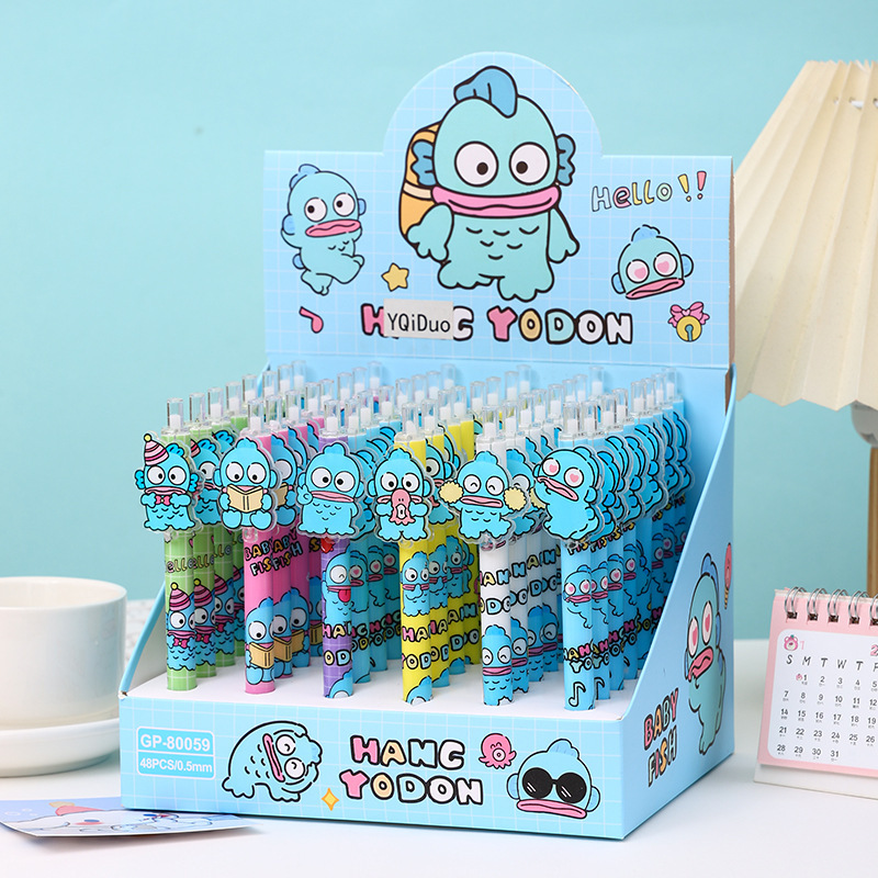 New Cartoon Fish Acrylic Patch Push Pen Bullet Press Gel Pen Student Good-looking Stationery Black