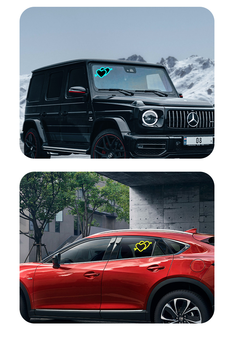 Car Heart-Shaped Light, Solar Decorative Light, Led Warning Light, Triangular Window Rear Window Car-Mounted Fun and Cute Atmosphere Light