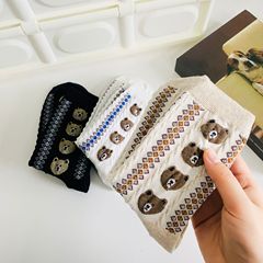 日系襪子女 可愛小熊全棉中筒女襪 JK麻花豎紋韓襪 學院風少女襪