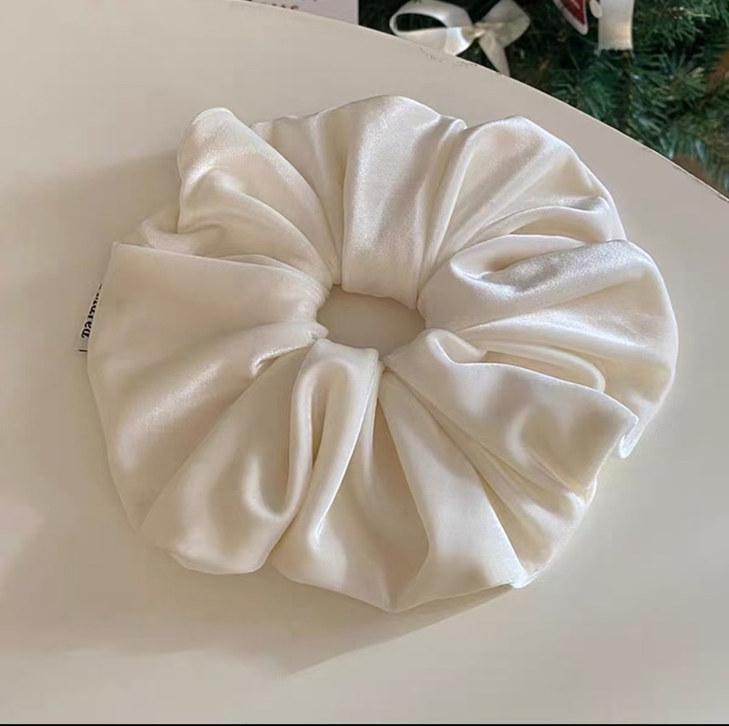 法式优雅奶油白色光泽感缎面超大肥肠圈发绳淑女气质纯色发圈头绳|undefined