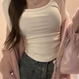修身辣妹长袖恤女秋冬新款加厚德绒内搭打底衫收腰显瘦短款上衣