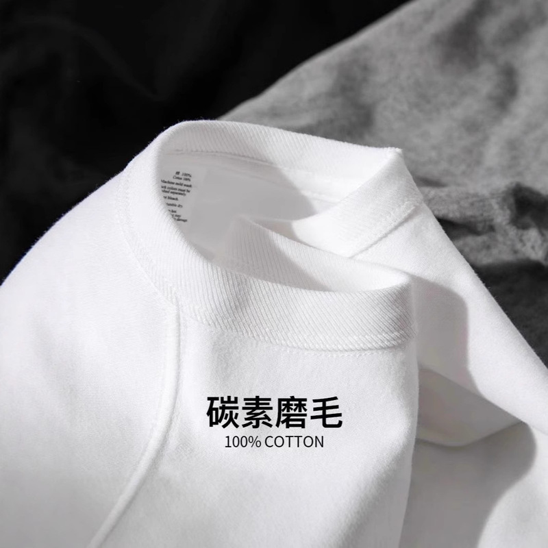 Three needles! Long wash not deformation! 300g heavy cotton white short sleeve T-shirt women's loose half sleeve men's