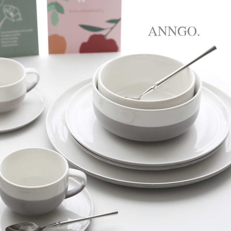 LZ Lujia nuevo traje de vajilla de cerámica mate de dos colores nórdico simple placa plana grande Placa de carne Placa de postre