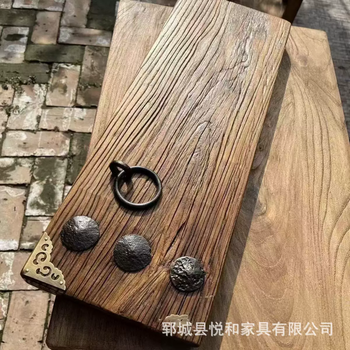 自然风化老榆木板材做旧装饰护墙板实木吧台茶桌板复古装修老门板