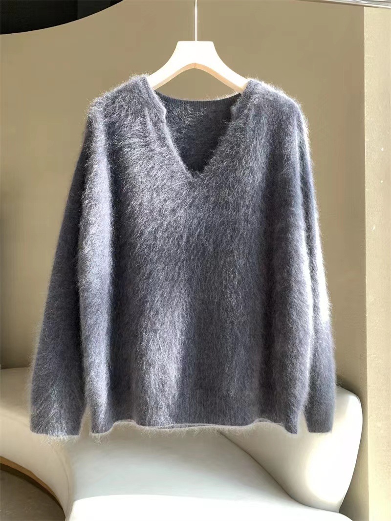 Vêtements pour femmes Pull en mohair jaune d'oie fufu au lait doux pour femme automne et hiver style paresseux pull en polaire de vison doux et de haute qualité_voghion.com