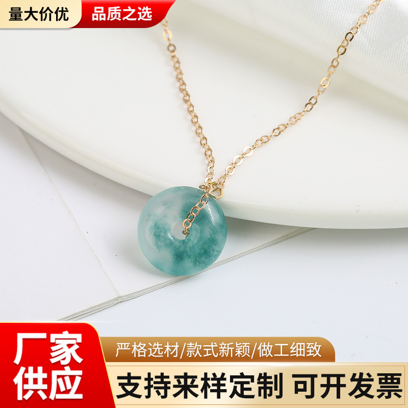 复古水墨平安扣项链女中式锁骨链简约轻奢小众圆形项链配饰饰品