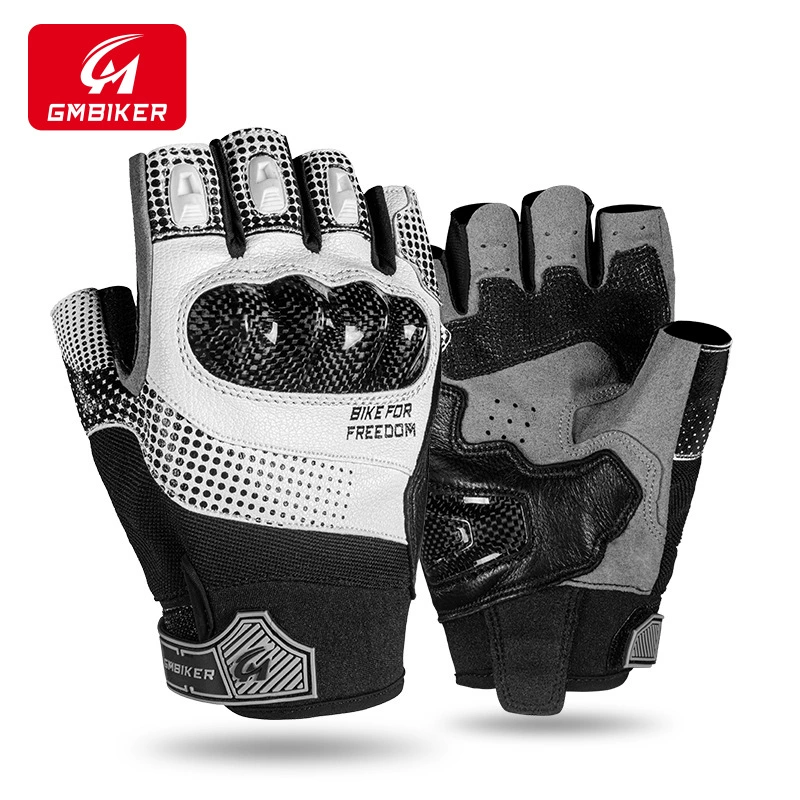 Мотоциклетные перчатки с половиной пальца для езды, летние, всесезонные, дышащие, устойчивые к падению, износостойкие, мотоциклетные, из углеродного волокна, кожаные, имитация гоночного мотоцикла