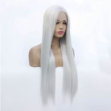 Comercio exterior Europa y América popular dama blanca larga pelucas de cabello recto fibra química frente fabricantes de encaje al por mayor LW0053