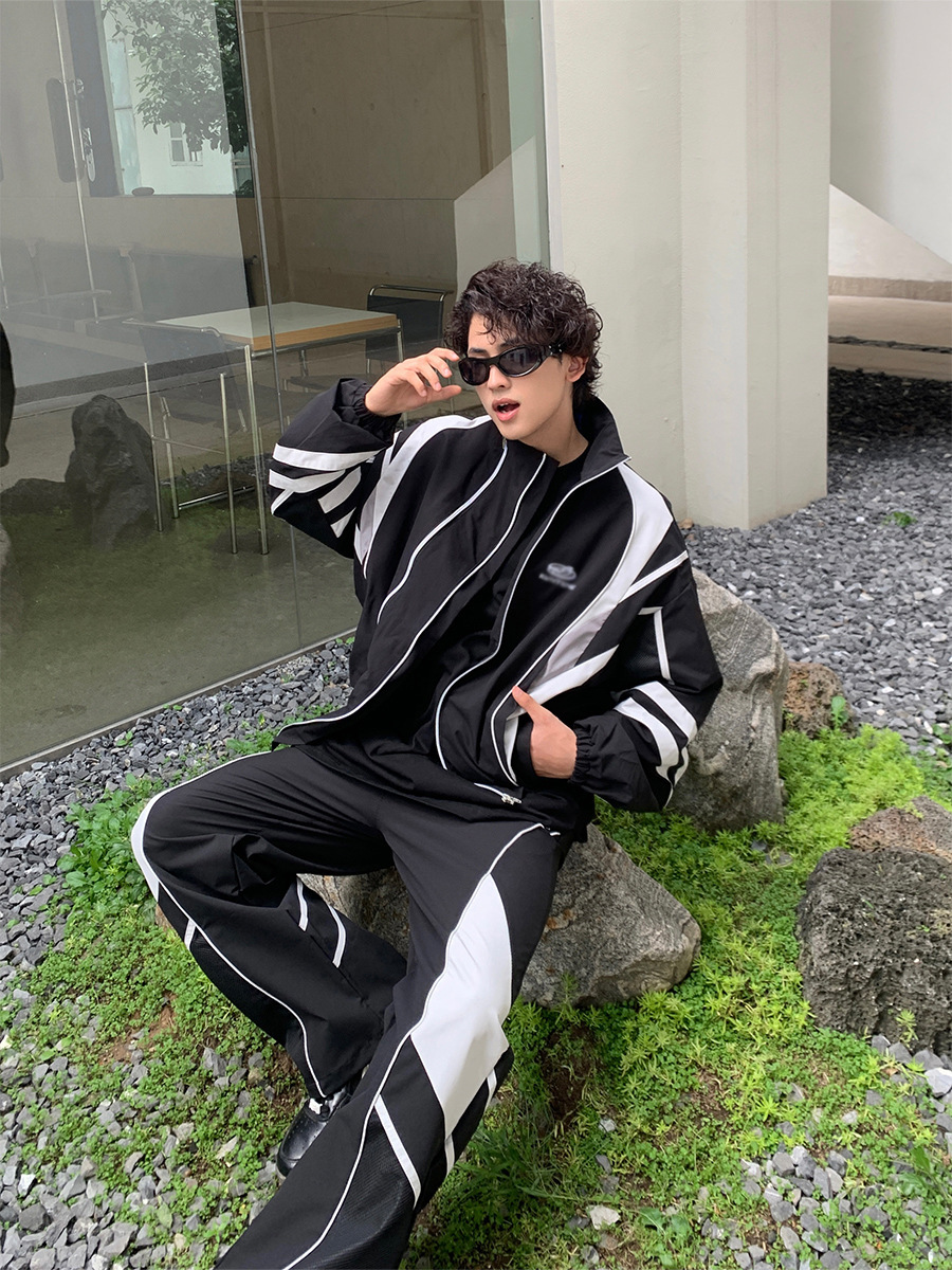 美式拼接双拉链立领棒球服潮牌夹克男春秋季新款机能直筒宽松外套