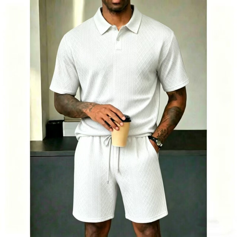Summer foreign trade European size new men's jacquard short-sleeve T-shirt sports suit summer turn-down collar polo shirt quick-dry Summer foreign trade European size new men's jacquard short-sleeve T-shirt sports suit summer turn-down collar polo shirt quick-dry
