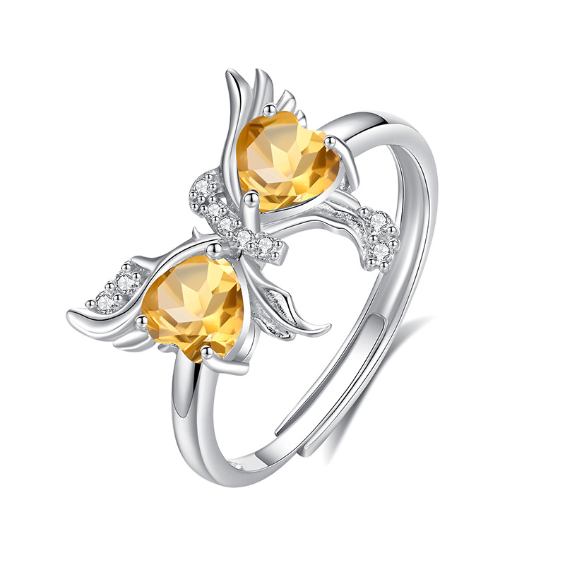Anillo de mariposa de peridoto natural de lujo ligero para mujer s925