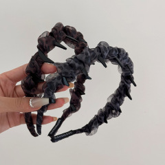 ハイエンドのレトロなヒョウ柄の歯付きヘアバンド、女性用の新しいメッシュヘッドバンド、女性用の高頭蓋骨ヘアバンド、歯付きヘッドバンド