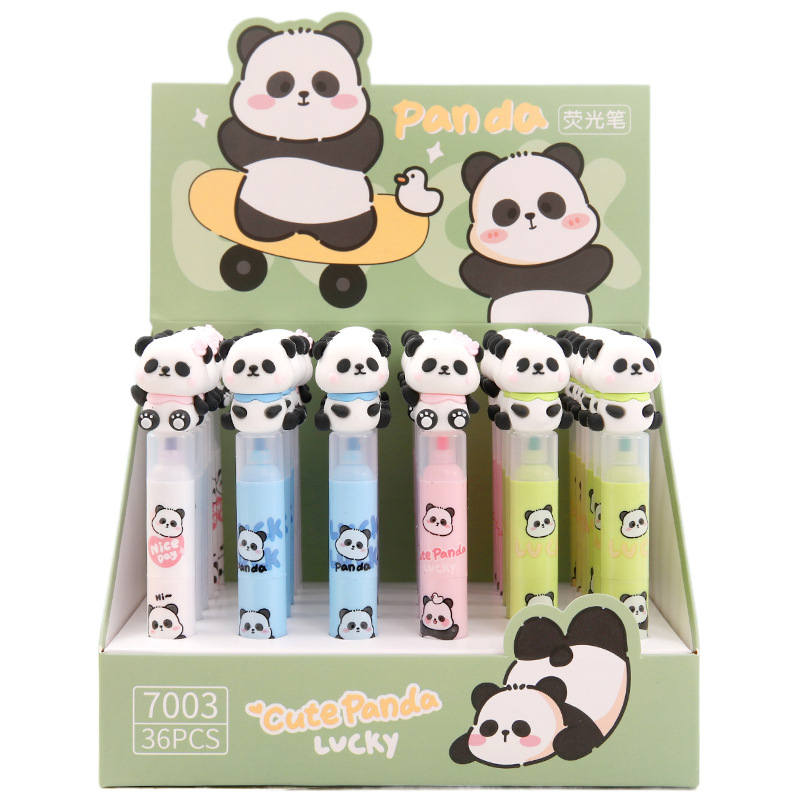 El resaltador de tres colores con forma de Panda creativa se puede empalmar pluma de marcado de cabeza oblicua de estudiante pluma de marcado pluma de graffiti pluma de cuenta de mano
