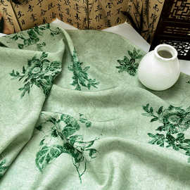 青釉缠花数码印花布料新中式国风锦棉面料旗袍连衣裙上衣汉服面料