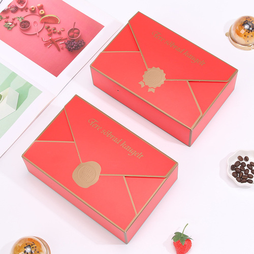 European simple creative envelope style portable mooncake packaging box 6 pieces 80g egg yolk cake box baking pastry box
