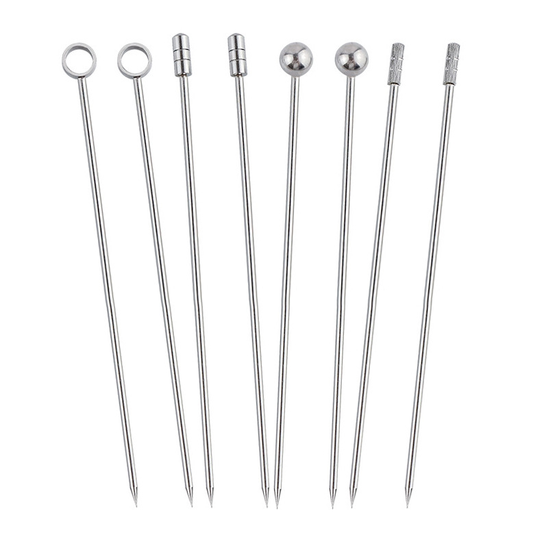 Cruz-frontera 304 Acero inoxidable fruta palo fruta aguja barra cóctel decorativo palo Oliva confitada metal vino palo