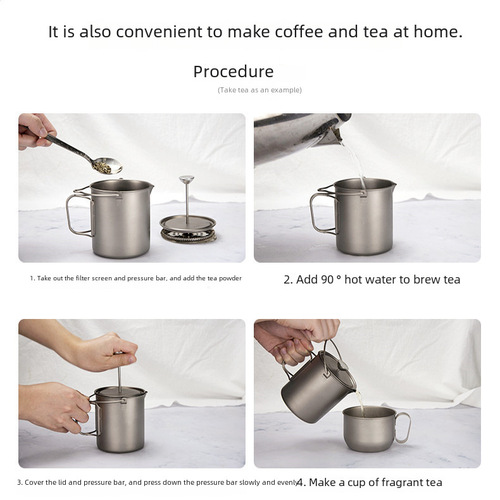 Pure titanium French press coffee pot, 750ML stainless steel filter, factory supply