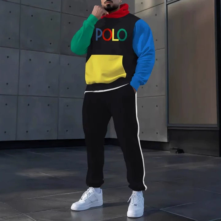 Мужской спортивный костюм с капюшоном и брюками TEMU, кросс-бордер, повседневный стиль, модный тренд, простой дизайн, 3D-печать