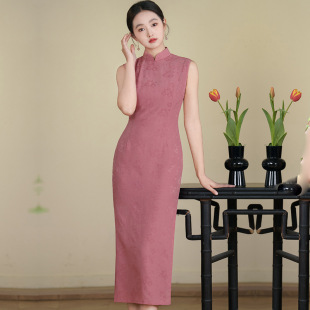 Spring and Summer 2025 New Chinese-style Ram Jacquard Long Cheongsam Women's dress Modified Young Girl