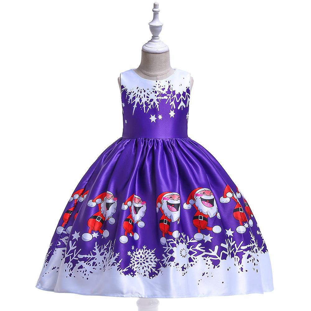 Navidad ropa para niños vestido Comercio exterior nueva historieta impresa satén rendimiento Navidad danza rendimiento falda de las mujeres