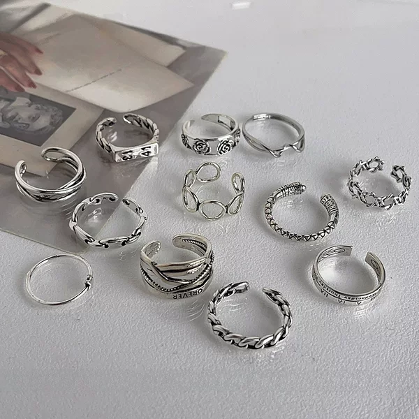 Retro Elegant! Casual and Personalized Distressed Silver Ring Opening Adjustable Ring Index Finger Ring Collection for Women