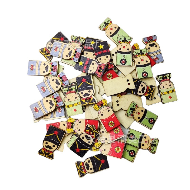 30*16mm registro soldados con agujeros decorativos botones de madera DIY dos-ojo pintado artesanía soldado 50 piezas un paquete