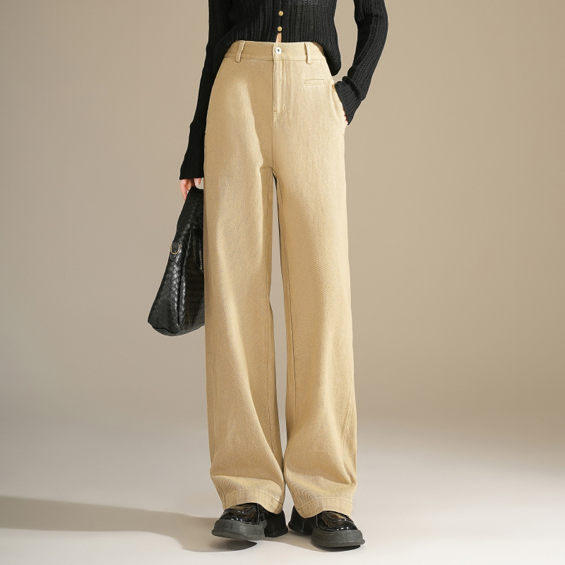 专柜百搭女装裤子时尚宽松阔腿裤高腰减龄显瘦垂感羊毛春款季长裤