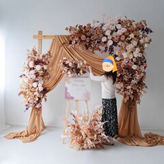 婚礼装饰咖啡色拱门花艺套装 户外活动仪式拍照背景布置仿真花