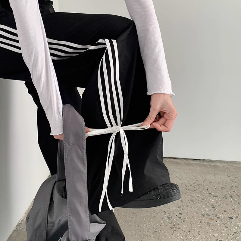 Spring and Autumn Korean Design Sense Slimming Ribbon Bow Straight Leg Pants Sports Wide Leg Pants Student Casual Pants Women Spring and Autumn Korean Design Sense Slimming Ribbon Bow Straight Leg Pants Sports Wide Leg Pants Student Casual Pants Women