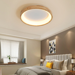 Cross-border Nordic log LED ceiling lamp creative minimalist Japanese round bedroom study solid wood ultra-thin lamps