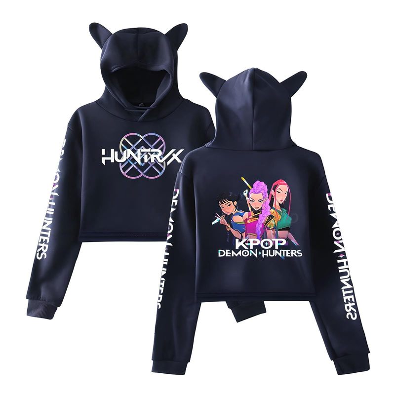 2025跨境新品KPop Demon Hunters欧美时尚猫耳朵露脐卫衣女|undefined
