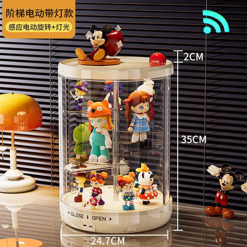 旋转盲盒收纳展示架防尘透明labubu搪胶公仔玩偶手办盲盒展示柜子|undefined