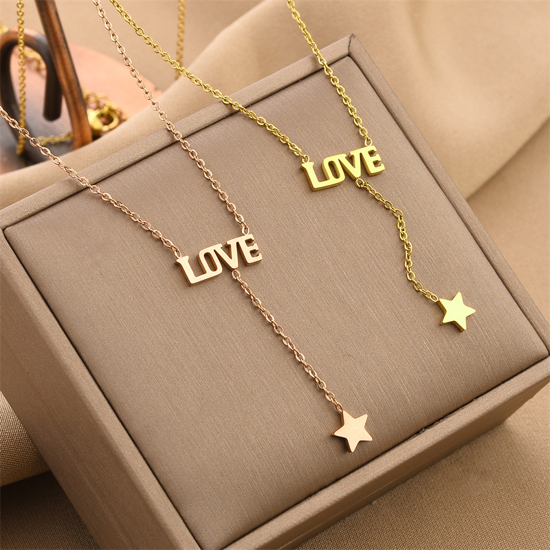 17g Weight Necklace Classification cable chain Chain Type Fashion Love Letter Star Titanium Steel Necklace 1 Piece