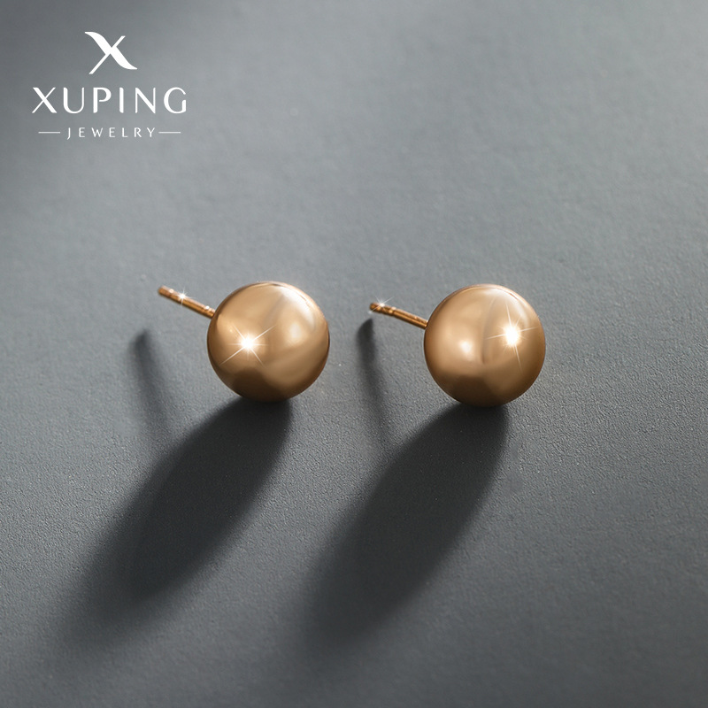 Xuping joyería 18k chapado en oro brillante ronda stud pendientes exquisitos pendientes de cuentas simples pendientes de joyería femenina al por mayor
