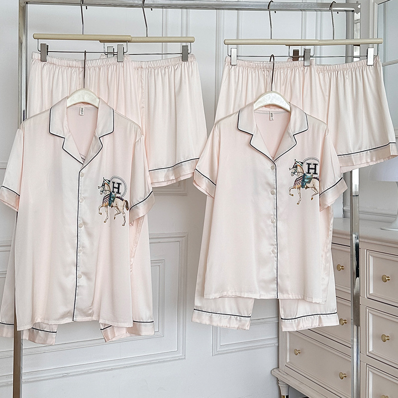 커플의 말 3 피스 라이트 럭셔리 하이 엔드 파자마 이른 봄 아이스 실크 반소매 편안한 홈 의류 세트