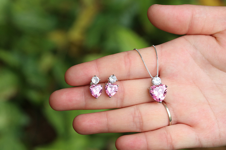 Earrings, Necklace Classification Copper Inlay Heart Shape Zircon Earrings Necklace