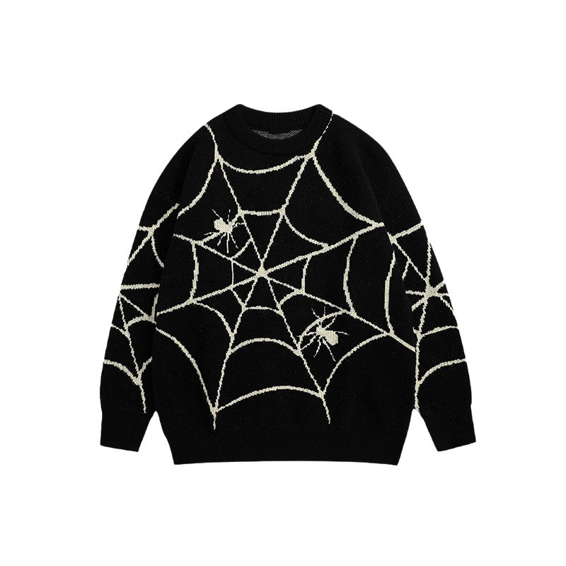 Herrenbekleidung Spinnendesign Rundhals Street Cool Pullover Trendy Gleicher lockerer Harajuku Pullover_voghion.com